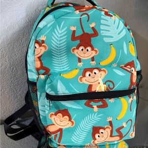 Monkey Print Kids Backpack - Teal and Yellow